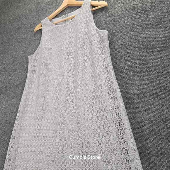 Anne Klein Dress Womens 6 Gray Lace Overlay Shift A-Line Sleeveless Back Zip - Picture 3 of 11